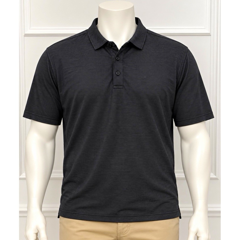Modern Ambition Men's Solid Black Polo Shirt XL Regular Short Sleeve Button Knit
